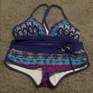 Athleta Blue and Purple Geometric Bikini